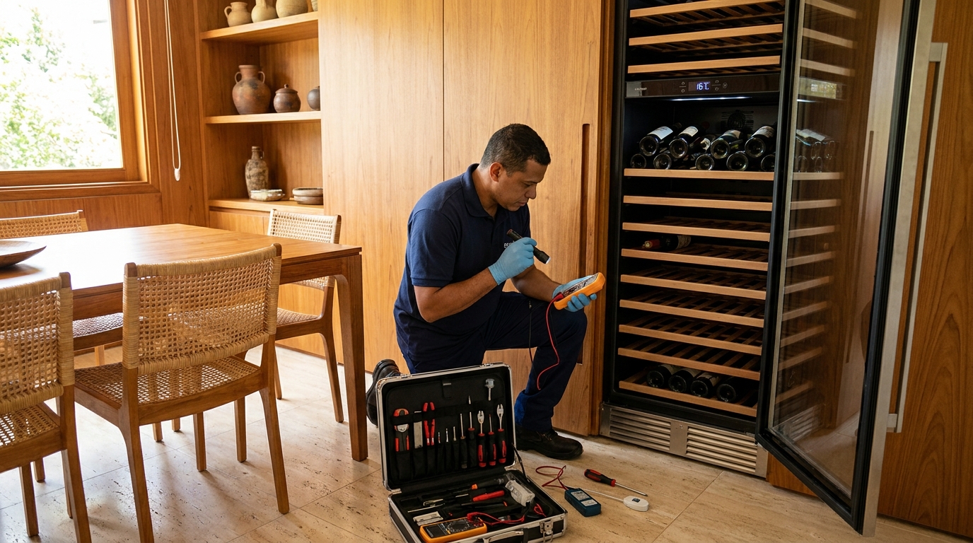 Substituição do termostato de uma adega climatizada em Fortaleza‑CE