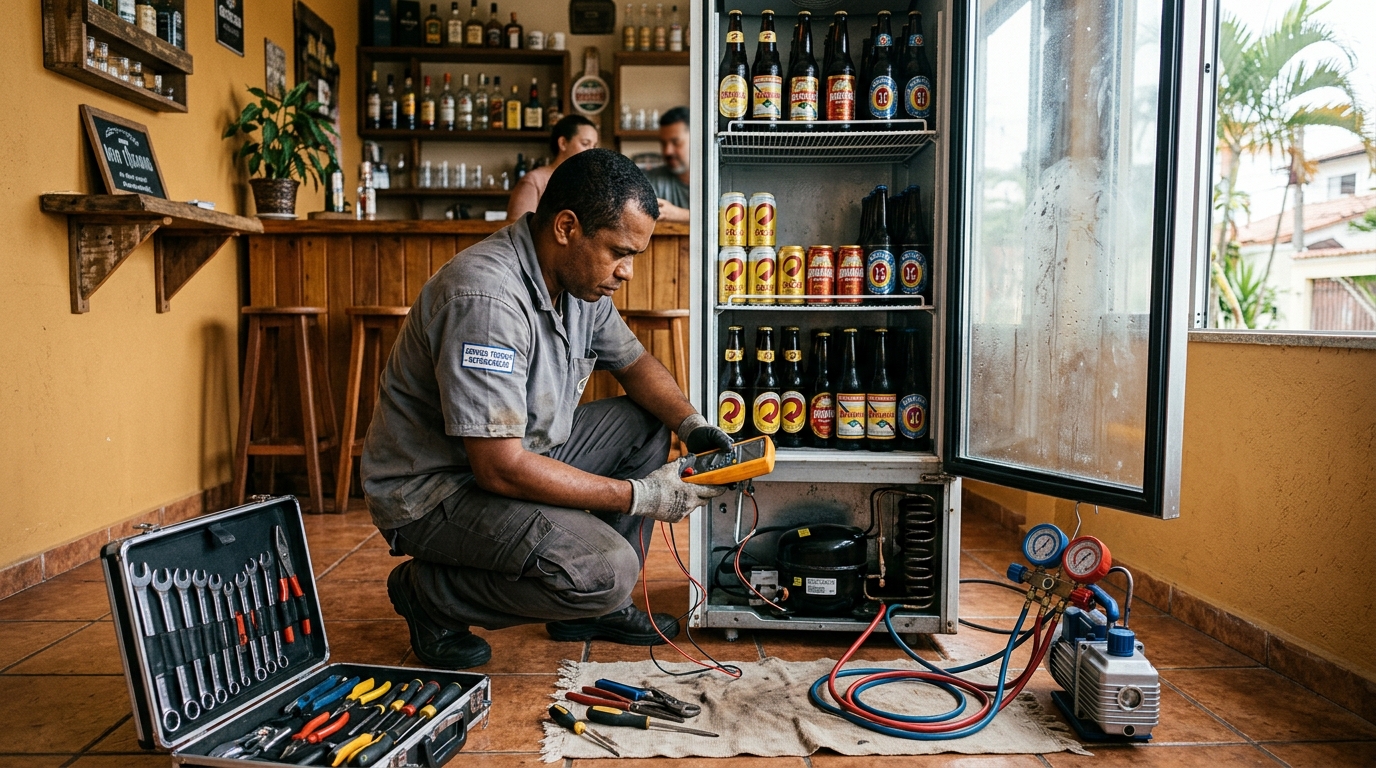 Substituição do termostato de uma cervejeira em Fortaleza‑CE